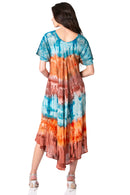 Sakkas Sula Tie-Dye Wide Neck Embroidered Boho Sundress Caftan Cover Up