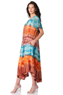 Sakkas Sula Tie-Dye Wide Neck Embroidered Boho Sundress Caftan Cover Up