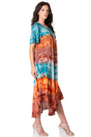 Sakkas Sula Tie-Dye Wide Neck Embroidered Boho Sundress Caftan Cover Up