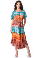 Sakkas Sula Tie-Dye Wide Neck Embroidered Boho Sundress Caftan Cover Up