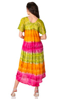Sakkas Sula Tie-Dye Wide Neck Embroidered Boho Sundress Caftan Cover Up