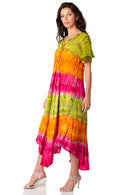 Sakkas Sula Tie-Dye Wide Neck Embroidered Boho Sundress Caftan Cover Up