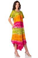 Sakkas Sula Tie-Dye Wide Neck Embroidered Boho Sundress Caftan Cover Up