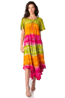 Sakkas Sula Tie-Dye Wide Neck Embroidered Boho Sundress Caftan Cover Up