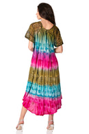 Sakkas Sula Tie-Dye Wide Neck Embroidered Boho Sundress Caftan Cover Up