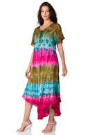 Sakkas Sula Tie-Dye Wide Neck Embroidered Boho Sundress Caftan Cover Up