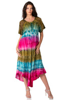 Sakkas Sula Tie-Dye Wide Neck Embroidered Boho Sundress Caftan Cover Up