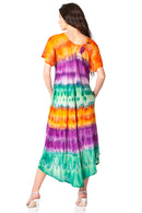 Sakkas Sula Tie-Dye Wide Neck Embroidered Boho Sundress Caftan Cover Up