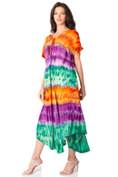 Sakkas Sula Tie-Dye Wide Neck Embroidered Boho Sundress Caftan Cover Up