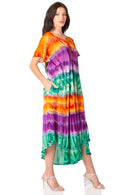 Sakkas Sula Tie-Dye Wide Neck Embroidered Boho Sundress Caftan Cover Up