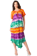 Sakkas Sula Tie-Dye Wide Neck Embroidered Boho Sundress Caftan Cover Up