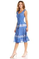 Sakkas Alba Women's Off The Shoulder Smock Ruffle Midi Dress Tie Dye & Embroidery
