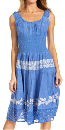 Sakkas Alba Women's Off The Shoulder Smock Ruffle Midi Dress Tie Dye & Embroidery