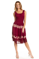 Sakkas Alba Women's Off The Shoulder Smock Ruffle Midi Dress Tie Dye & Embroidery