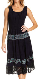 Sakkas Alba Women's Off The Shoulder Smock Ruffle Midi Dress Tie Dye & Embroidery