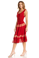 Sakkas Alba Women's Off The Shoulder Smock Ruffle Midi Dress Tie Dye & Embroidery