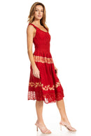 Sakkas Alba Women's Off The Shoulder Smock Ruffle Midi Dress Tie Dye & Embroidery