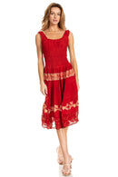 Sakkas Alba Women's Off The Shoulder Smock Ruffle Midi Dress Tie Dye & Embroidery