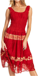 Sakkas Alba Women's Off The Shoulder Smock Ruffle Midi Dress Tie Dye & Embroidery