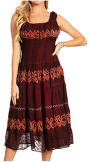 Sakkas Alba Women's Off The Shoulder Smock Ruffle Midi Dress Tie Dye & Embroidery