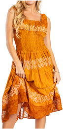 Sakkas Alba Women's Off The Shoulder Smock Ruffle Midi Dress Tie Dye & Embroidery