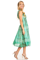 Sakkas Alba Women's Off The Shoulder Smock Ruffle Midi Dress Tie Dye & Embroidery