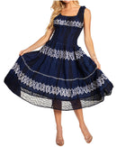 Sakkas Alba Women's Off The Shoulder Smock Ruffle Midi Dress Tie Dye & Embroidery