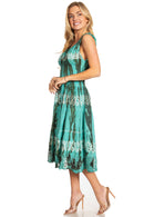 Sakkas Alba Women's Off The Shoulder Smock Ruffle Midi Dress Tie Dye & Embroidery