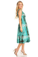 Sakkas Alba Women's Off The Shoulder Smock Ruffle Midi Dress Tie Dye & Embroidery