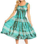 Sakkas Alba Women's Off The Shoulder Smock Ruffle Midi Dress Tie Dye & Embroidery