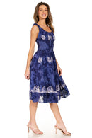 Sakkas Alba Women's Off The Shoulder Smock Ruffle Midi Dress Tie Dye & Embroidery