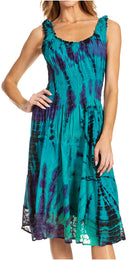Sakkas Alba Women's Off The Shoulder Smock Ruffle Midi Dress Tie Dye & Embroidery
