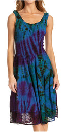 Sakkas Alba Women's Off The Shoulder Smock Ruffle Midi Dress Tie Dye & Embroidery