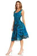 Sakkas Alba Women's Off The Shoulder Smock Ruffle Midi Dress Tie Dye & Embroidery