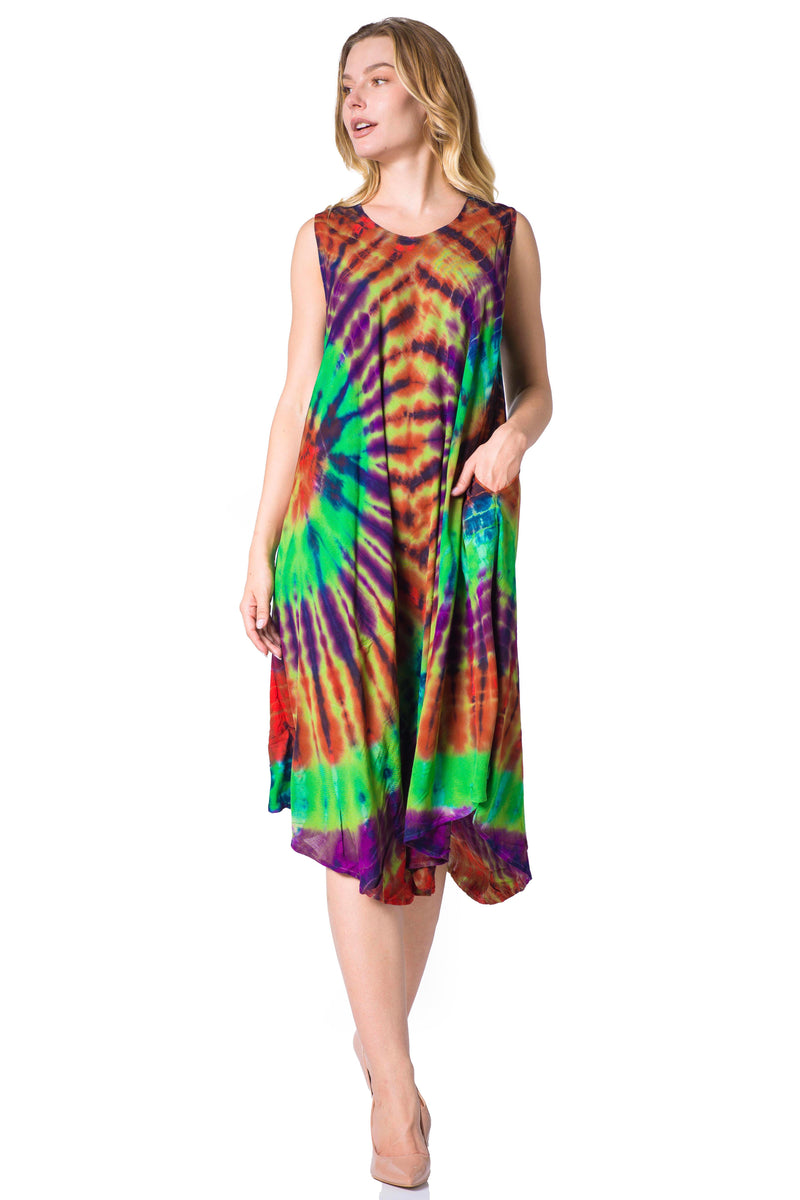Sakkas Neja Maxi Summer Sleeveless Loose Fit Tie Dye Tank Dress One Size / Navy Sakkas Neja Maxi Summer Sleeveless Loose Fit Tie Dye Tank Dress One Size / Navy