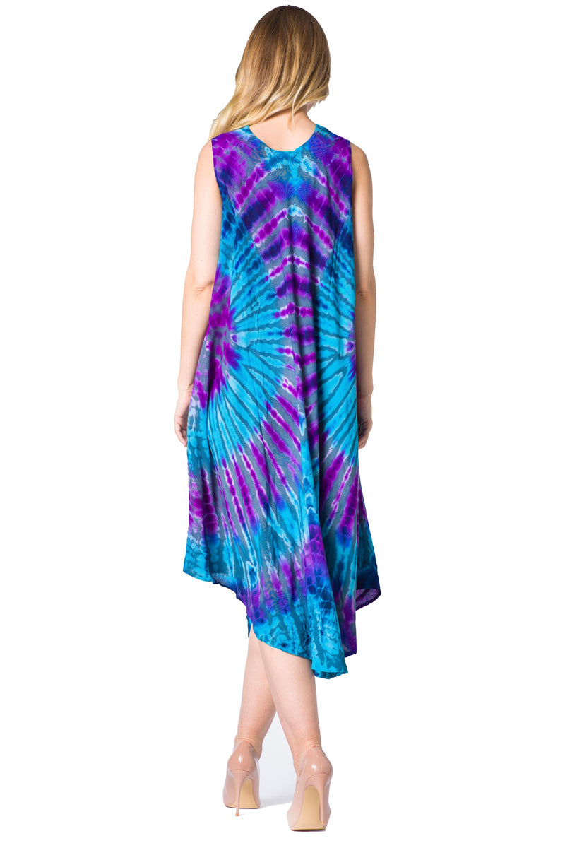 Sakkas Neja Maxi Summer Sleeveless Loose Fit Tie Dye Tank Dress One Size / Navy Sakkas Neja Maxi Summer Sleeveless Loose Fit Tie Dye Tank Dress One Size / Navy