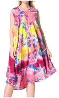 Sakkas Neja Women's Casual Maxi Summer Sleeveless Loose Fit Tie Dye Tank Dress #color_19251-BluePink