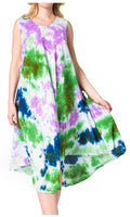 Sakkas Neja Women's Casual Maxi Summer Sleeveless Loose Fit Tie Dye Tank Dress #color_19251-GreenBlue