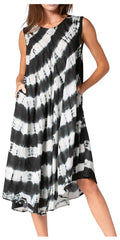 Sakkas Neja Women's Casual Maxi Summer Sleeveless Loose Fit Tie Dye Tank Dress #color_Black