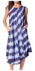 Sakkas Neja Women's Casual Maxi Summer Sleeveless Loose Fit Tie Dye Tank Dress #color_Navy