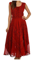 Sakkas Kevina Stonewashed Rayon Embroidered Dress#color_Cayenne
