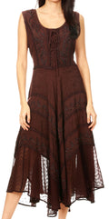 Sakkas Kevina Stonewashed Rayon Embroidered Dress#color_Chocolate