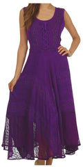 Sakkas Kevina Stonewashed Rayon Embroidered Dress#color_Purple