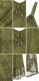 Sakkas Stonewashed Rayon Embroidered Adjustable Spaghetti Straps Long Dress