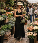 Sakkas Stonewashed Rayon Embroidered Adjustable Spaghetti Straps Long Dress