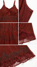 Sakkas Stonewashed Rayon Embroidered Adjustable Spaghetti Straps Long Dress