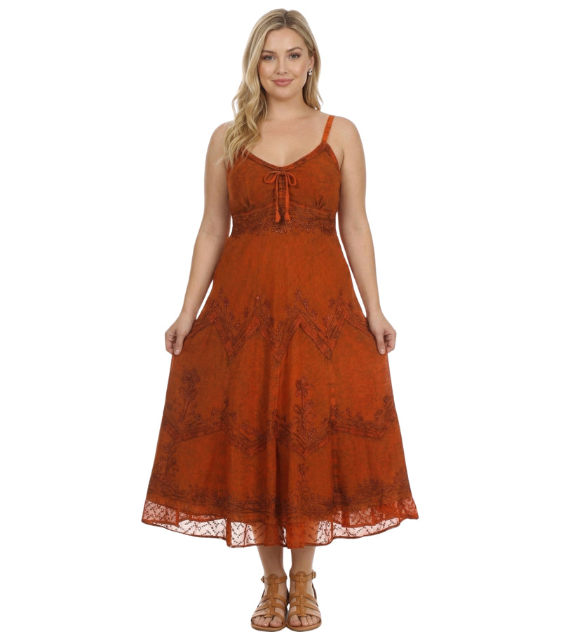 sakkas stonewashed rayon embroidered adjustable spaghetti straps long dress Sakkas Stonewashed Rayon Embroidered Adjustable Spaghetti Straps Long