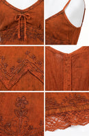 Sakkas Stonewashed Rayon Embroidered Adjustable Spaghetti Straps Long Dress