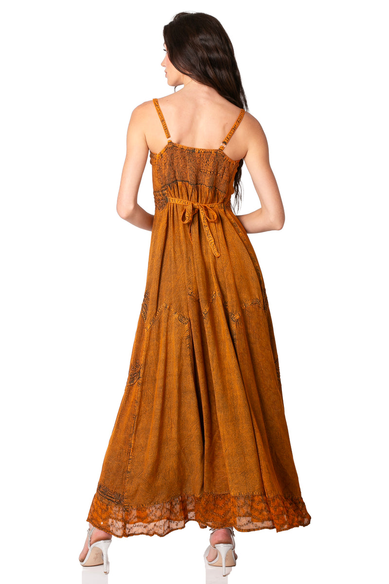 sakkas stonewashed rayon embroidered adjustable spaghetti straps long dress Sakkas Stonewashed Rayon Embroidered Adjustable Spaghetti Straps Long