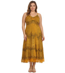 Sakkas Stonewashed Rayon Embroidered Adjustable Spaghetti Straps Long Dress